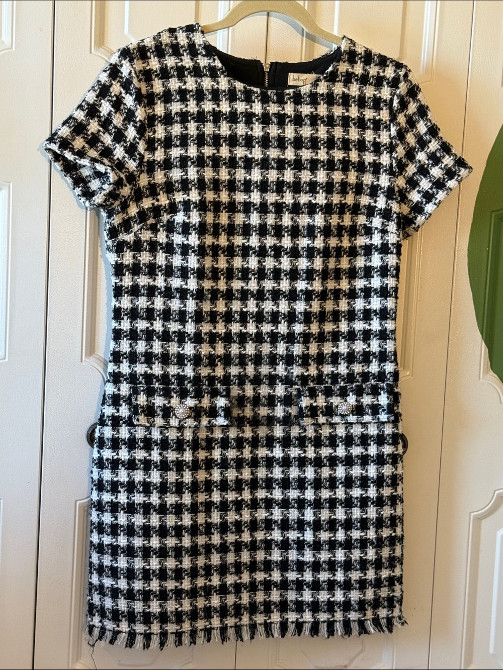 BeBop Black & White Houndstooth Tweed Mini Dress